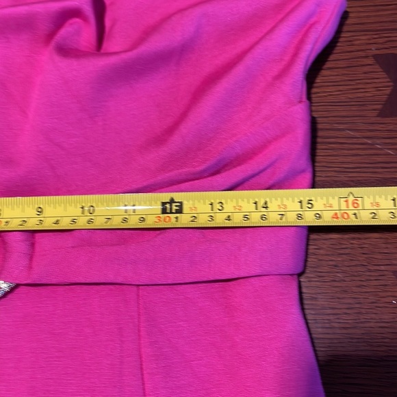 Trina Turk Dress deep pink. Gathers at neck. Faux belt. Lined. Size 8? - Picture 8 of 12